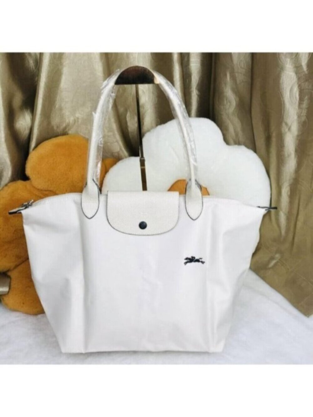 NWT Longchamp Le Pliage Original Large Shoulder Nylon Bag Tote IN OFF WHITE